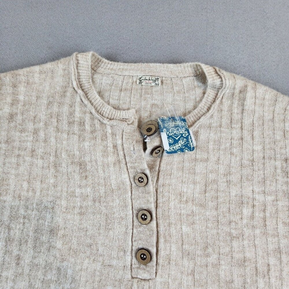 Free People NEW Around the Clock Pullover Sweater Ribbed Women's Medium Oatmeal - Picture 5 of 12